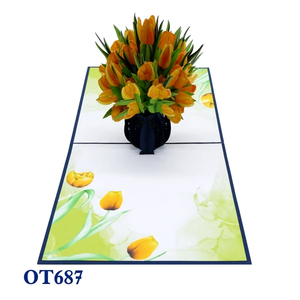 Tarjeta emergente de flores 3D de tulipán de diseño personalizado de corte láser, artesanía de papel de tendencia superior, regalos y manualidades en 3D de Vietnam, estilo de amor - Product Image 1