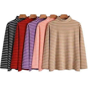 T-shirts à col roulé pour femmes de haute qualité, respirants, à manches longues, en coton tricoté, vêtements décontractés pour femmes, logo personnalisé - Product Image 1