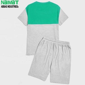 NAIMAT เสื้อยืดออกกำลังกายผู้ชายแบบถักสีตัดต่อสีเทาเหลืองคอกลมแขนสั้นเสื้อเชิ้ตแขนสั้นกางเกงขาสั้นมีเชือกผูกระบายอากาศได้ดีสำหรับฤดูร้อน - Product Image 4