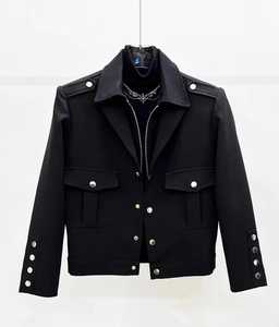 Blouson de moto pour homme en cuir véritable noir écologique, col montant, simple boutonnage, manches classiques, couleur unie, idéal pour l'automne - Product Image 1