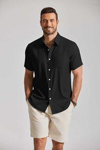 Chemise Homme Imprimée Fraîche à Manches Courtes, Motif Floral Tropical, Décontractée, Boutonnée, Couleurs Vives, Idéale Plage et Été - Product Image 2
