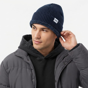 Gorro de Punto Informal Unisex, Forrado de Felpa Sherpa Cálida, Gorro de Invierno de Punto Acanalado con Logotipo Tejido Personalizado, Fabricación OEM ODM - Product Image 2