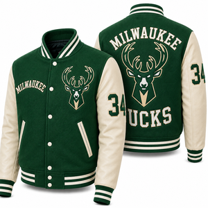 Chaqueta Varsity Personalizada con Bordado, Logotipo del Equipo en la Parte Delantera y Trasera, Mangas de Cuero y Lana, para Hombre y Mujer, Venta al Por Mayor, Moda Urbana Unisex, Invierno - Product Image 2