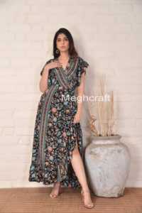 Women's Bohemian Over Sized Kimonos Women's Floral Print Silk Casual V-neck Beach Wear Wrap <b>Dress</b> Available in Bulk Quantity - Product Image 5