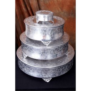 Luxury Wholesale Embossed Silver Metal Tiered <b>Cake</b> <b>Stand</b> Multi-Tier Wedding Party Dessert Cupcake Display Riser Decor Holder - Product Image 1