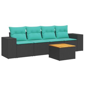 Set di divani da giardino in polyrattan nero da 5 pezzi con cuscini, eleganti mobili da esterno - Product Image 2