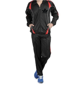 Ensemble de survêtement unisexe noir et rouge, veste zippée intégrale et pantalon de jogging, polyester à séchage rapide, vêtements de sport décontractés avec poches latérales - Product Image 1