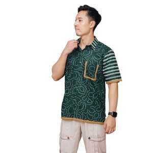 Camisa de Vestir Batik Indonesiana Premium para Hombre, Doble Botonadura, Manga Corta, 100% Algodón, Estampado Floral, Verde Bosque, Estilo Étnico Formal - Product Image 5
