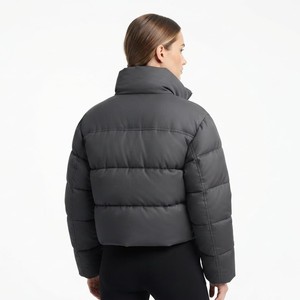 Chaqueta de invierno acolchada de mezclilla gris carbón para mujer, a la moda, cortavientos, impermeable, con cuello alto y cremallera completa - Product Image 3