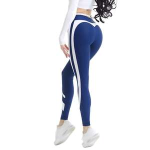 Leggings de fitness pour femmes, color block, vêtements de yoga, taille haute, effet push-up, extensibles dans quatre directions, spandex/nylon, pantalon long - Product Image 1