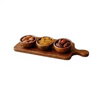 Bandeja de Madera de Acacia para Servir Frutos Secos con 3 Tazones |   Bandeja de Madera Sólida para Aperitivos, para Mesa de Té, Decoración del Hogar y Regalos - Product Image 1