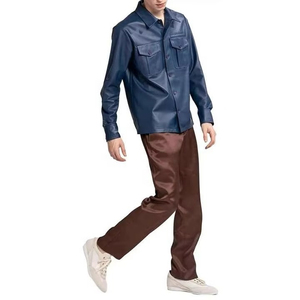 Chemise en cuir de style classique pour homme - noire - cuir d'agneau - cadeau pour homme - cuir de mouton véritable fait main - Product Image 3