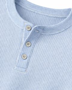 Mens Waffle Henley Long Sleeve <b>Thermal</b> T Shirt Light Blue Casual Button Neck Winter Wear <b>Top</b> Cotton Slim Fit Breathable Fabric - Product Image 6
