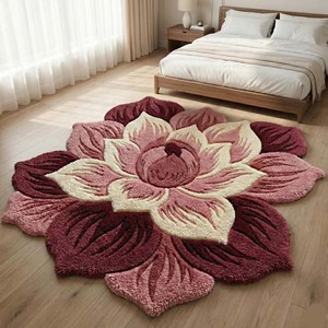 Tapis moelleux en peluche à motif floral, tapis de luxe en forme de fleur rose, tapis en laine, tapis confortable, tapis décoratif pour la maison, tapis de salon, tapis de chambre à coucher - Product Image 1