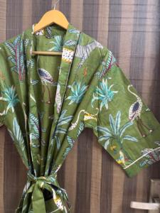 Bata Kimono de Algodón con Estampado de Selva para Mujer, Cuello en V, Cierre con Cordón, Estilo Boho Floral, Ropa de Estar por Casa, Transpirable y Ligera para Verano - Product Image 2