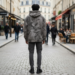 เสื้อฮู้ดดี้พิมพ์ลายดิจิตอลทรงหลวมไหล่ตก ผ้าฟลีซ 500 กรัม แบบวินเทจฟอกสีลายต้นไม้  ผ้าฝ้ายแท้ 100% รับทำโลโก้ OEM - Product Image 5