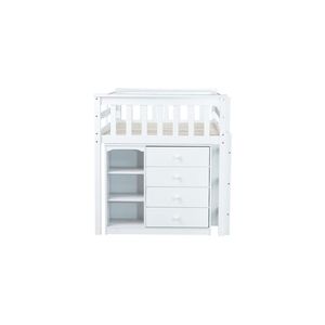 Letto a soppalco singolo in legno di gomma con armadio contenitore e scrivania estraibile, letti per bambini con sponda di sicurezza - Product Image 2
