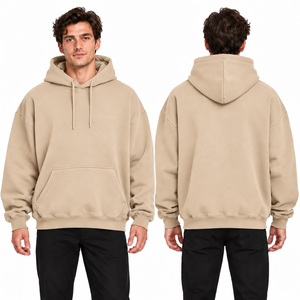 Men's Oversized <b>Hooded</b> <b>Fleece</b> Sweatshirt Solid Navy Color Casual Autumn Wear Regular Sleeve Pocket Design Knitted Cotton - Product Image 3