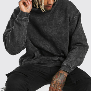 Sweat-shirts d'hiver pour hommes sur mesure 450 GSM, logo brodé, épaules tombantes, coupe oversize, grammage lourd, 100% coton, finition délavée à la pierre - Product Image 3