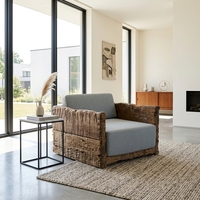 Fauteuil individuel moderne en teck avec dossier rembourré pour salon et extérieur
