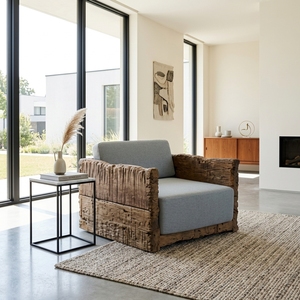 Sofá Individual Dna, Sillón Moderno Rústico de Madera, Sillón Tapizado para Sala de Estar, Mueble con Estructura de Madera Orgánica con Borde Natural - Product Image 4