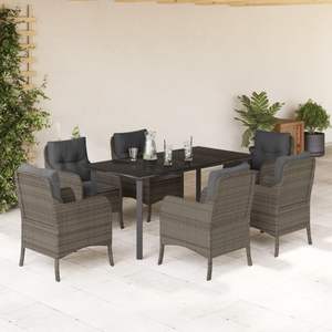 Conjunto de Comedor de Jardín de Ratán PE Gris Resistente a los Rayos UV para 6 Personas, Materiales Resistentes a la Intemperie para Comer al Aire Libre - Product Image 1