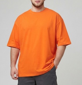 T-shirt décontracté pour homme, coupe ample, col rond, manches courtes, orange, 100 % coton jersey, couleur unie, style classique - Product Image 1