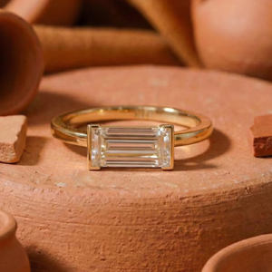 Women's Luxury Half Bezel Setting 2ct Baguette Cut Lab Diamond Solitaire Engagement <b>Ring</b> 14K Gold <b>Rhodium</b> Plated IGI Certified - Product Image 1