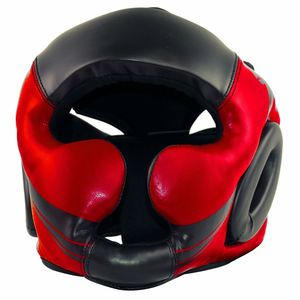 Casque de boxe en cuir PU, casque de protection sportif pour adultes, unisexe, rouge et noir - Product Image 1