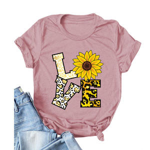 High Quality Cotton Short Sleeve T-Shirt with Creative Sunflower Love Printed Valentine's Day Casual O-Neck Shirt - Product Image 3