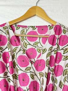 Robe Kaftan en Coton Imprimé Floral Rose pour Femme, Style Bohème, Longue, Ample, pour la Plage et les Vacances d'Été, Grande Taille, Cache-Maillot - Product Image 3