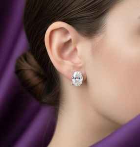 Pendientes ovalados de moissanita chapados en oro de 18 quilates, plata de ley 925, oro blanco o amarillo, elegante regalo de joyería - Product Image 2