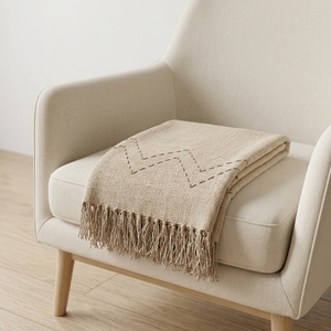 Zigzag Throw <b>White</b> Woven Soft Fabric Solid Long Lightweight Decorative Throw Blanket Home Textile Scarves Shawls <b>Sofa</b> <b>Bed</b> - Product Image 2