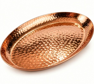 Handcrafted Copper Round Tray Rustic Decorative Tabletop Accent Single-Piece Package for Home Hotel Restaurant Décor - Product Image 1