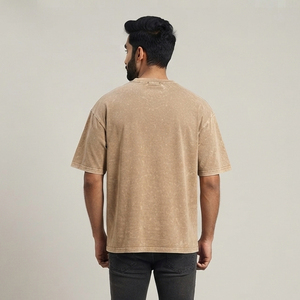 Camiseta de algodón para hombre, holgada, con lavado a la piedra, de corte regular, cuello redondo, manga corta, estilo casual urbano, de peso pesado - Product Image 2