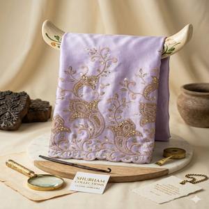 Robe somalienne luxueuse Gorgura en satin, motif floral lourd, broderie complexe, tradition intemporelle - Product Image 1