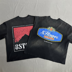 Sun Faded Custom Printing Logo Vintage Washed <b>Spring</b> Summer Blank Heavy Weight Distressed Gradient Short Sleeves Men's T-shirts - Product Image 3