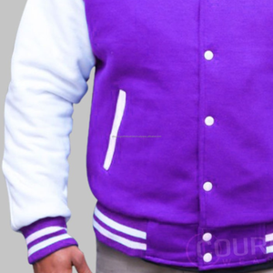 Chaqueta universitaria de béisbol bordada de lana de algodón de invierno de moda púrpura personalizada para hombres y mujeres - Product Image 3
