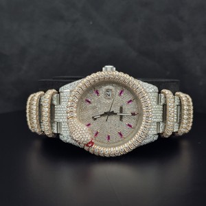 Reloj Mecánico de Acero Inoxidable Color Oro Rosa con Diseño de Serpiente y Esfera de Diamantes Moissanite, Estilo Hip Hop para Hombre, de Lujo con Fecha Automática - Product Image 1