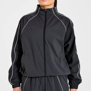 Top Wholesale Solid Plus Size <b>Retro</b> Women's Custom Summer Sporty Black <b>Tracksuit</b> Jacket & Jogger Set Lightweight & Breathable - Product Image 3