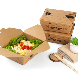 กล่องอาหารกระดาษคราฟท์แบบพับได้สำหรับร้านอาหาร อาหารจานด่วน ขายส่ง - Product Image 3