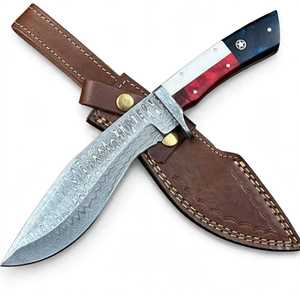 Couteau utilitaire d'extérieur en acier Damas fait main sur mesure, motif drapeau du Texas, manche en résine - Product Image 1
