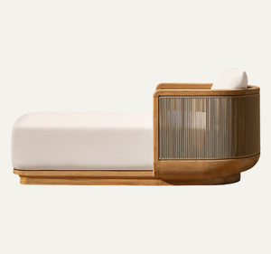 Chaise longue élégante en teck tressé, résistante aux UV, style moderne, pour parc, hôtel, extérieur, resort, villa, mobilier de jardin - Product Image 3