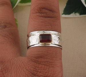 Handmade 925 Sterling <b>Silver</b> Garnet Classic <b>Boho</b> Style Worry <b>Ring</b> for Anxiety Relief Wedding & Party Artisan Jewelry Wholesale - Product Image 3