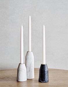 Marble <b>Candlestick</b> Holder Set of 3 <b>White</b> and Black Taper Candle Holders for Home Decoration - Product Image 2