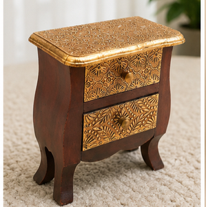 Mesa de Noche de Madera para Esquina de Cama, Elegante y Estilosa, Accesorio de Dormitorio de Estilo Antiguo, Mueble Artesanal Duradero con 2 Cajones, Montaje en el Suelo - Product Image 6