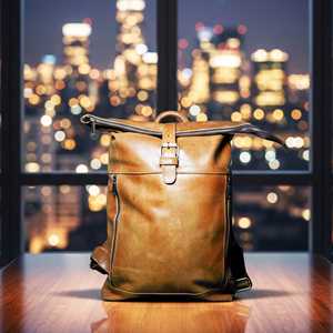 Industrial Style Genuine <b>Leather</b> Roll Top <b>Backpack</b> Rugged Cowhide <b>Leather</b> Bag Men <b>Large</b> Travel Rucksack LRTB-0132 - Product Image 3