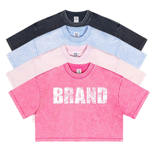 เสื้อครอปท็อปผู้หญิงสไตล์วินเทจ 230gsm คุณภาพสูง ล้างสีแบบแอซิด ระบายอากาศได้ดี สวมใส่สบาย มีโลโก้ เหมาะสำหรับฤดูร้อน ลดราคาสุดพิเศษ - Product Image 1