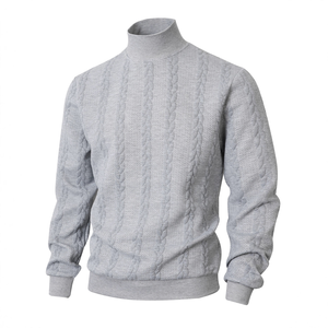 เสื้อสเวตเตอร์ไหมพรมคอสูงสีเบจสำหรับผู้ชาย แขนยาว สีพื้น ผ้าฝ้าย 100% ระบายอากาศได้ดี ป้องกันรอยยับ เหมาะสำหรับฤดูหนาว - Product Image 4