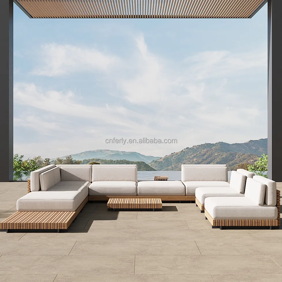 Luxe Outdoor Teak Tuinmeubelen Sofa Sectionele Diepe Zitplaatsen Massief Hout Teak Sofa Set